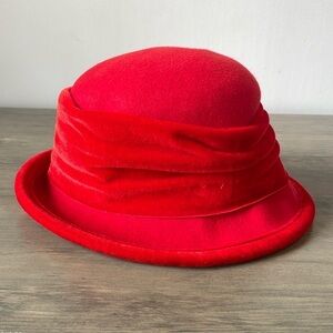 Red wool and velvet ladies hat